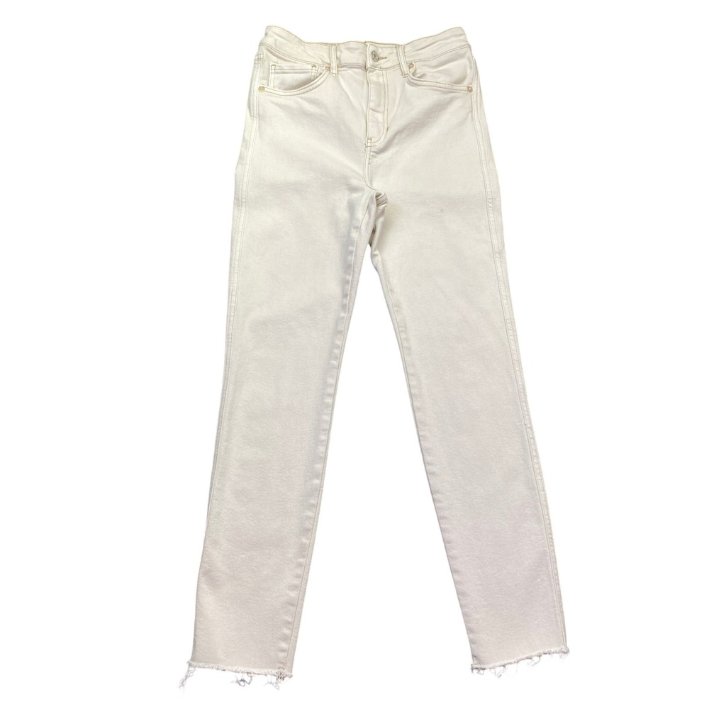 Free People We The Free High Rise Straight Leg Jeans‎ Cream Raw Hem Size 30